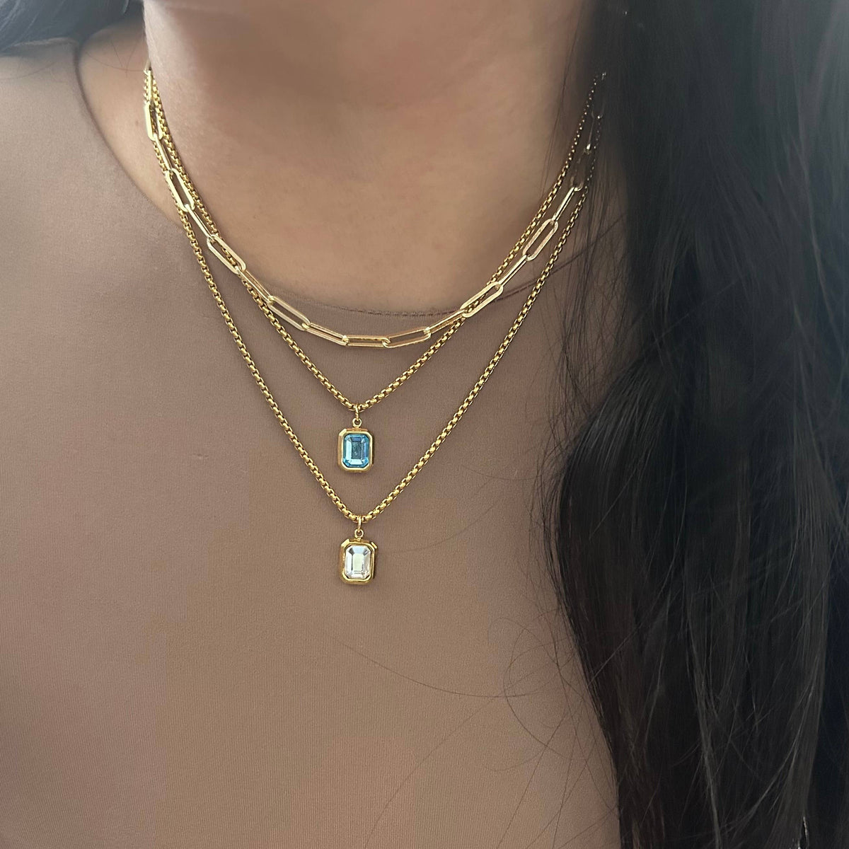 Crystal Pendant Necklace 18k gold plated box chain