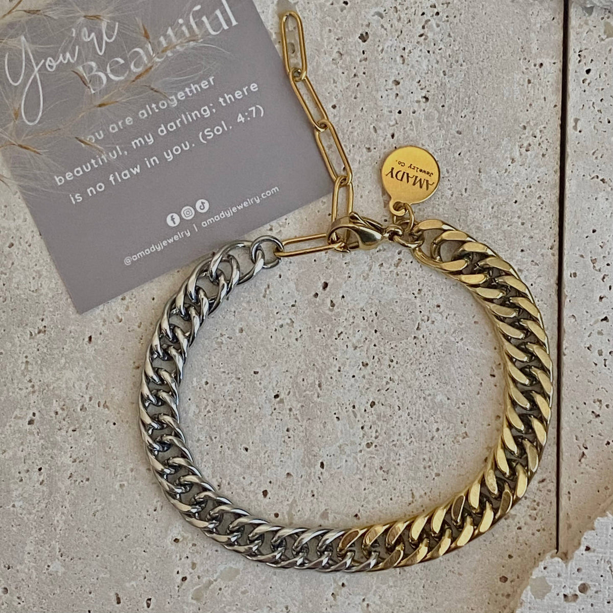 Ombré Double Two Tone Gold Silver chain bracelet layering