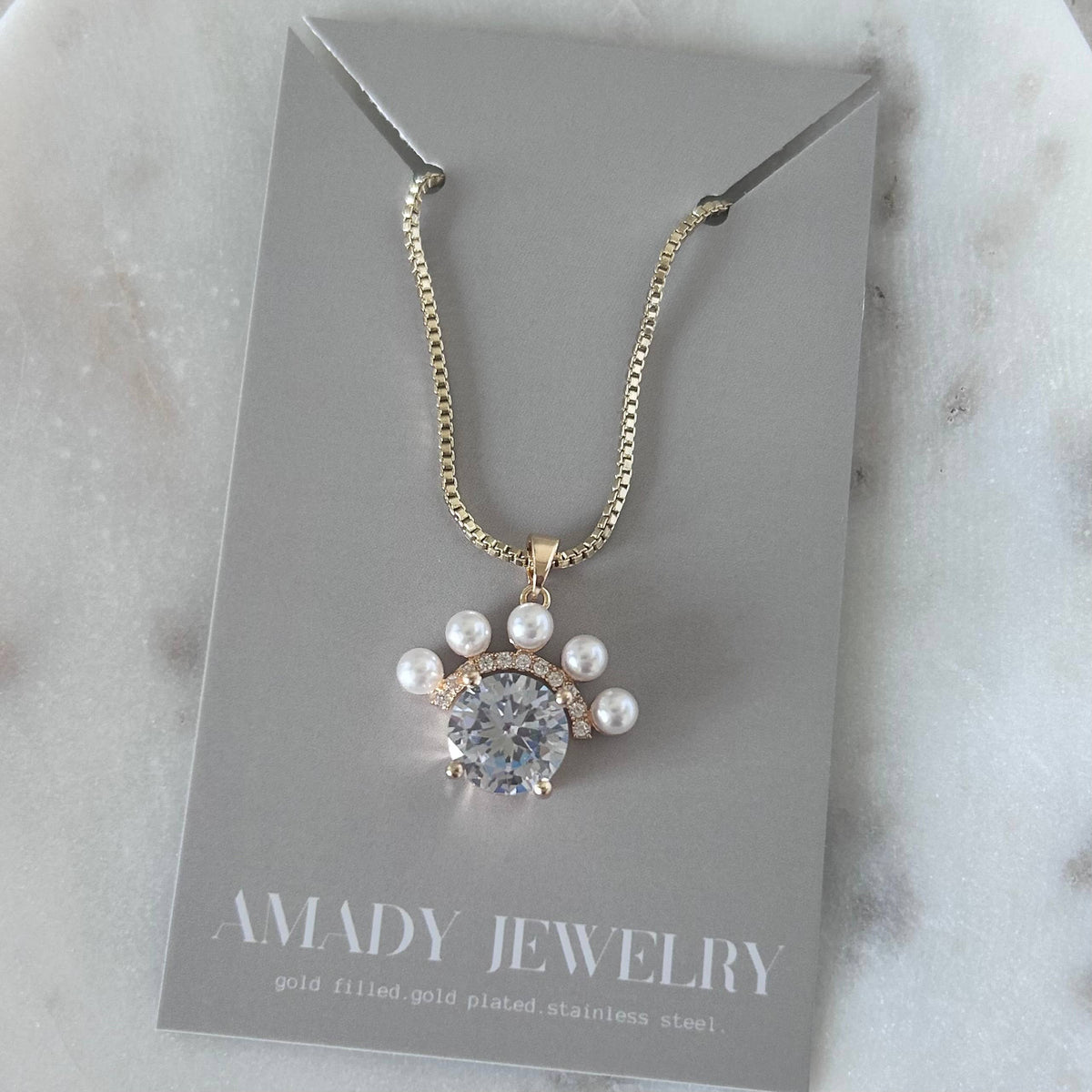 Pearls pendant charm necklace 14k gold filled
