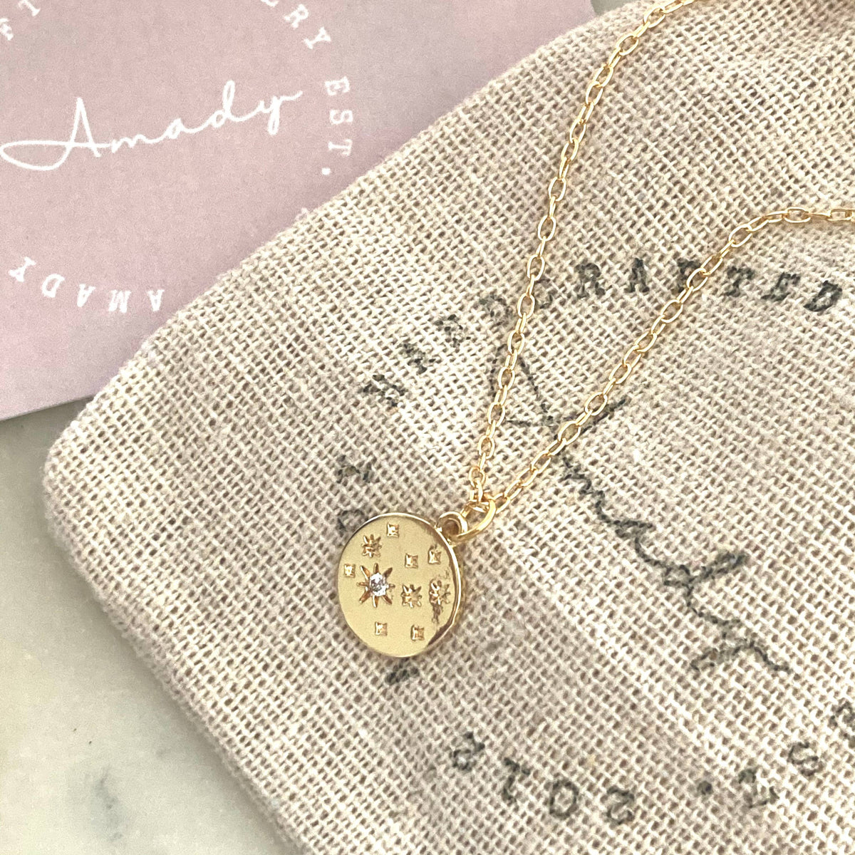 Coin Medallion zircon 18k gold filled Necklace waterproof